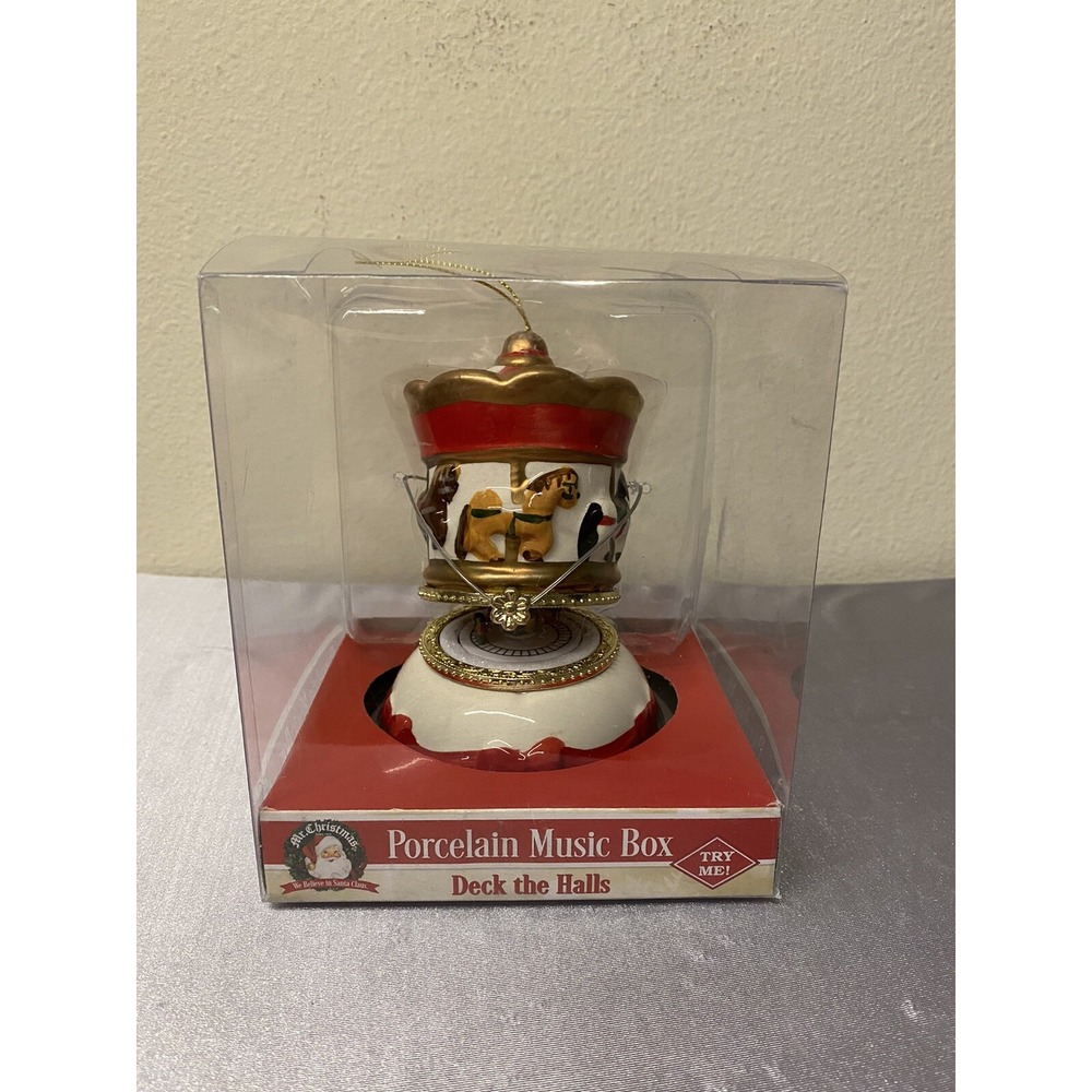 Mr. Christmas 2018 Porcelain Holiday Carousel Wind-Up Music Box "Deck the Halls"